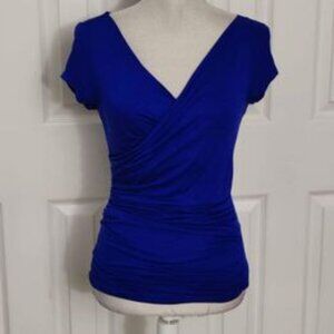 Candies Short Sleeve Ruched Faux Wrap Royal Blue Top Size S